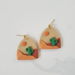 Cactus Desert Polymer clay earrings handmade Lightweight Hypoallergenic 1.75"